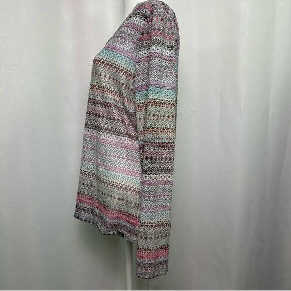 Prana Women’s Large Long Sleeve Top Aztec Vneck Lightweight Pink Green - Picture 5 of 9
